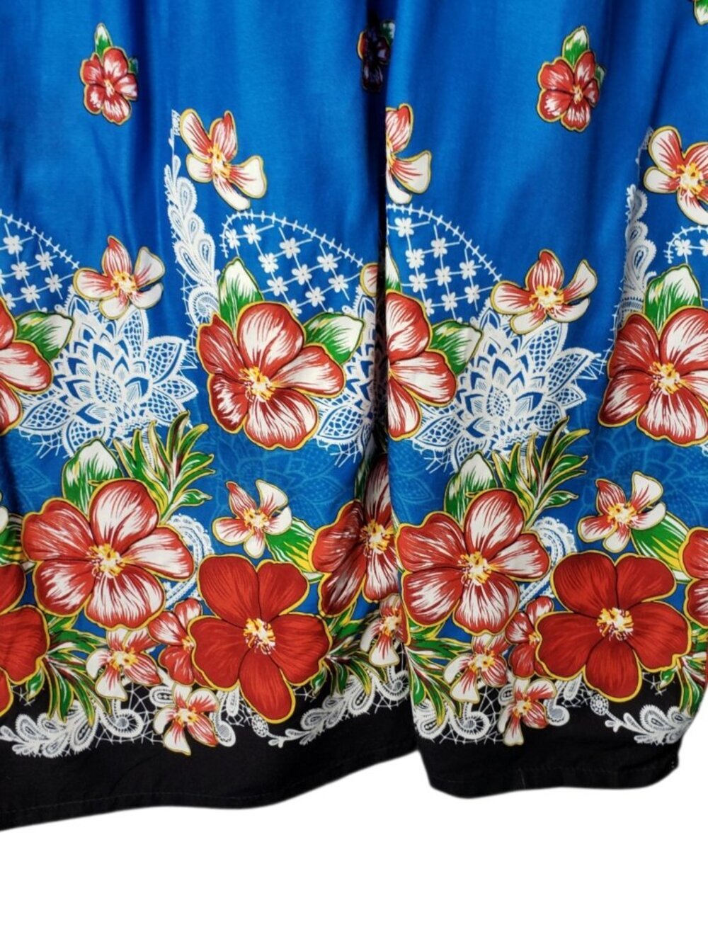 Hawaiian Vtg Floral Sleeveless Hibiscus Print Dress Blu/Red White Large - Picture 5 of 8